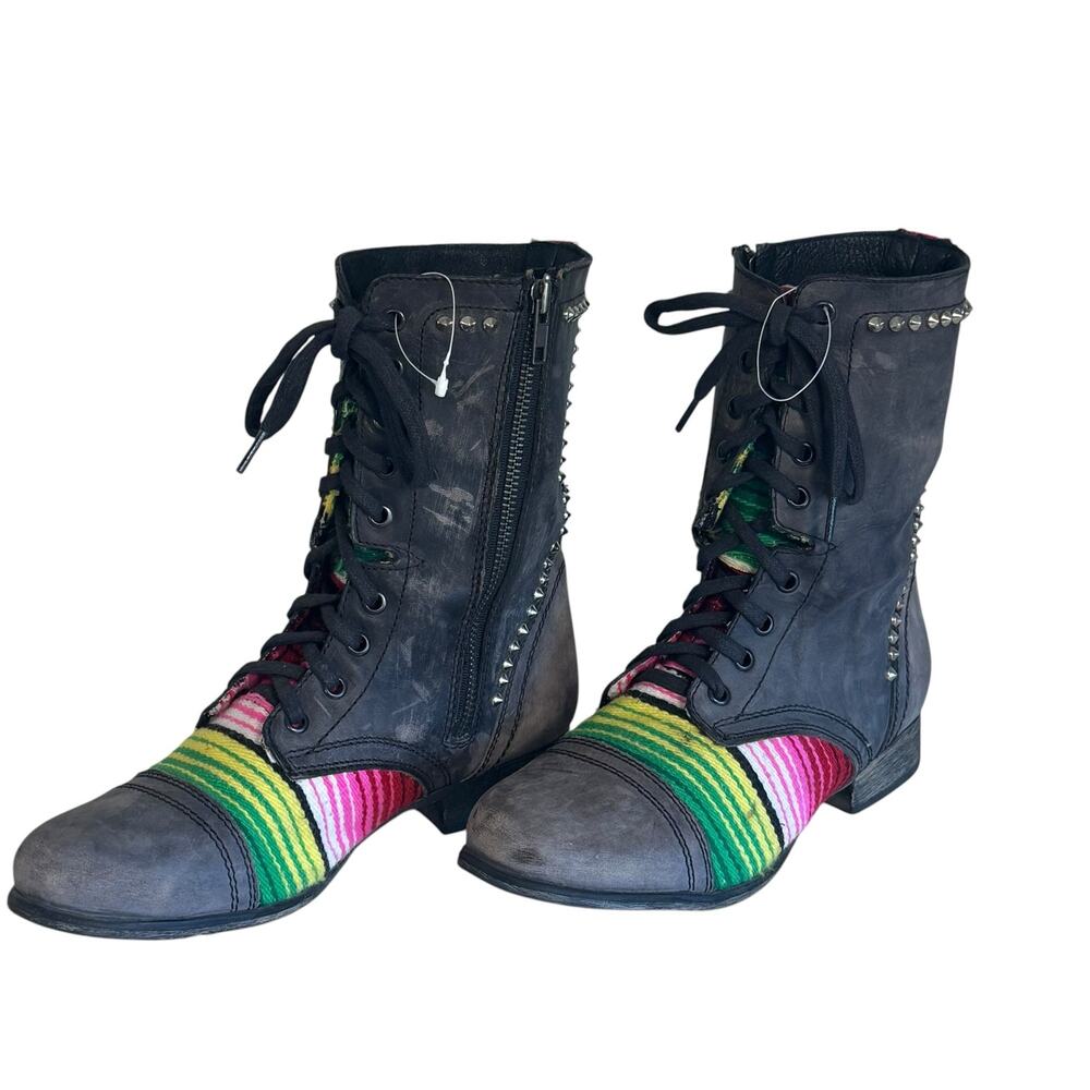 Steve Madden Serape Stripe Studded Lace-Up Combat Boots Women's Approx US 7.5- 8
